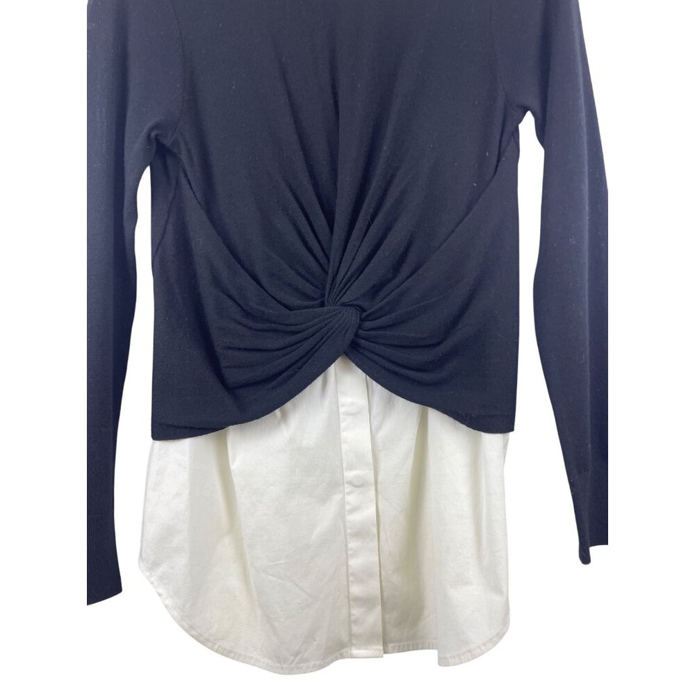 Veronica Beard Women's Small Phoebe Mixed Media Wool Twofer Layered Shirt Black - Picture 3 of 9